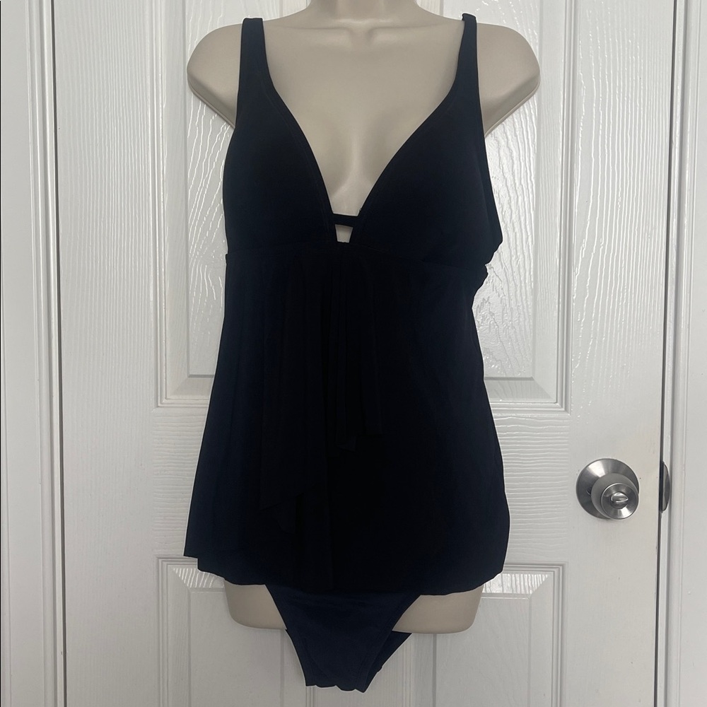 Beyond Control Solid Front Cascade Tankini Top In… - image 2